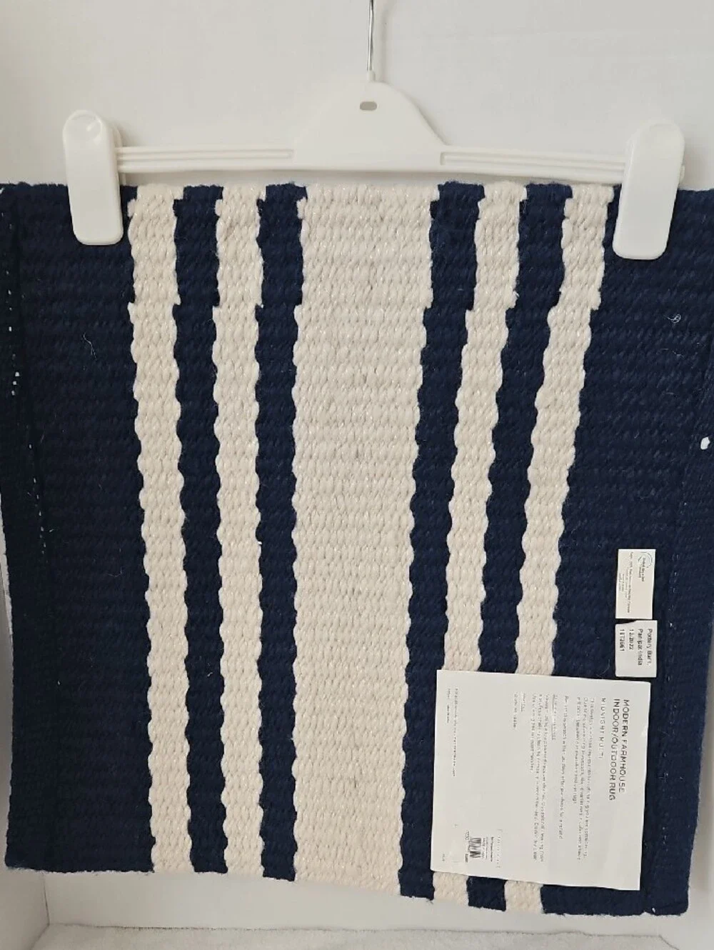 Pottery Barn NWT Modern Farmhouse Navy White Striped Woven Accent Rug